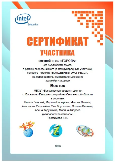  Сертификат участников сетевого проекта "ВОЛШЕБНЫЙ ЭКСПРЕСС"